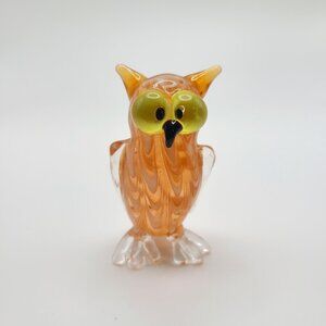 2005 Fitz & Floyd Glass Owl Orange and White 2.5" Tall - Retired